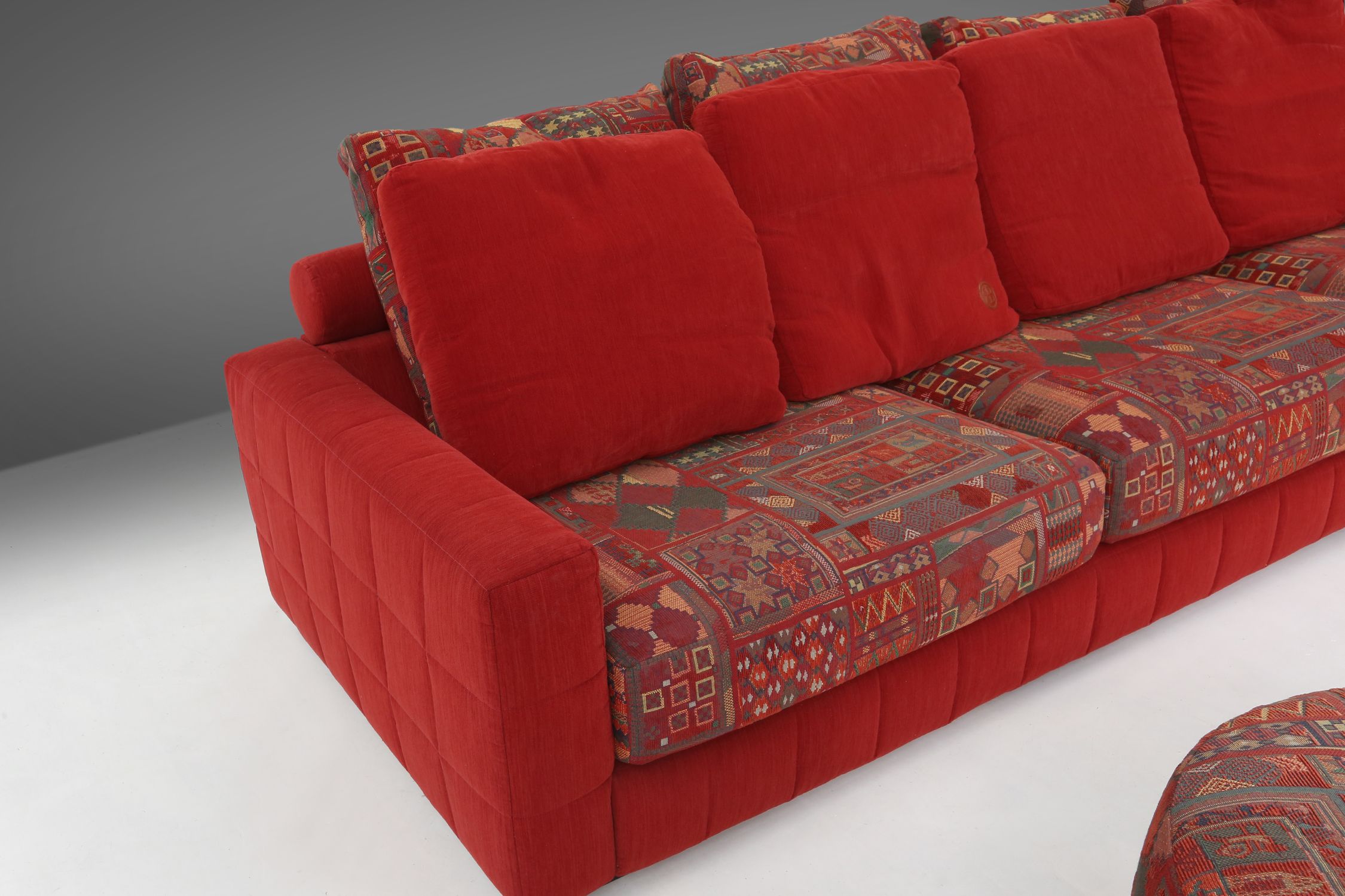 Modular Sofa in Red and Patterned Upholstery by Roche Bobois, France 1980sthumbnail